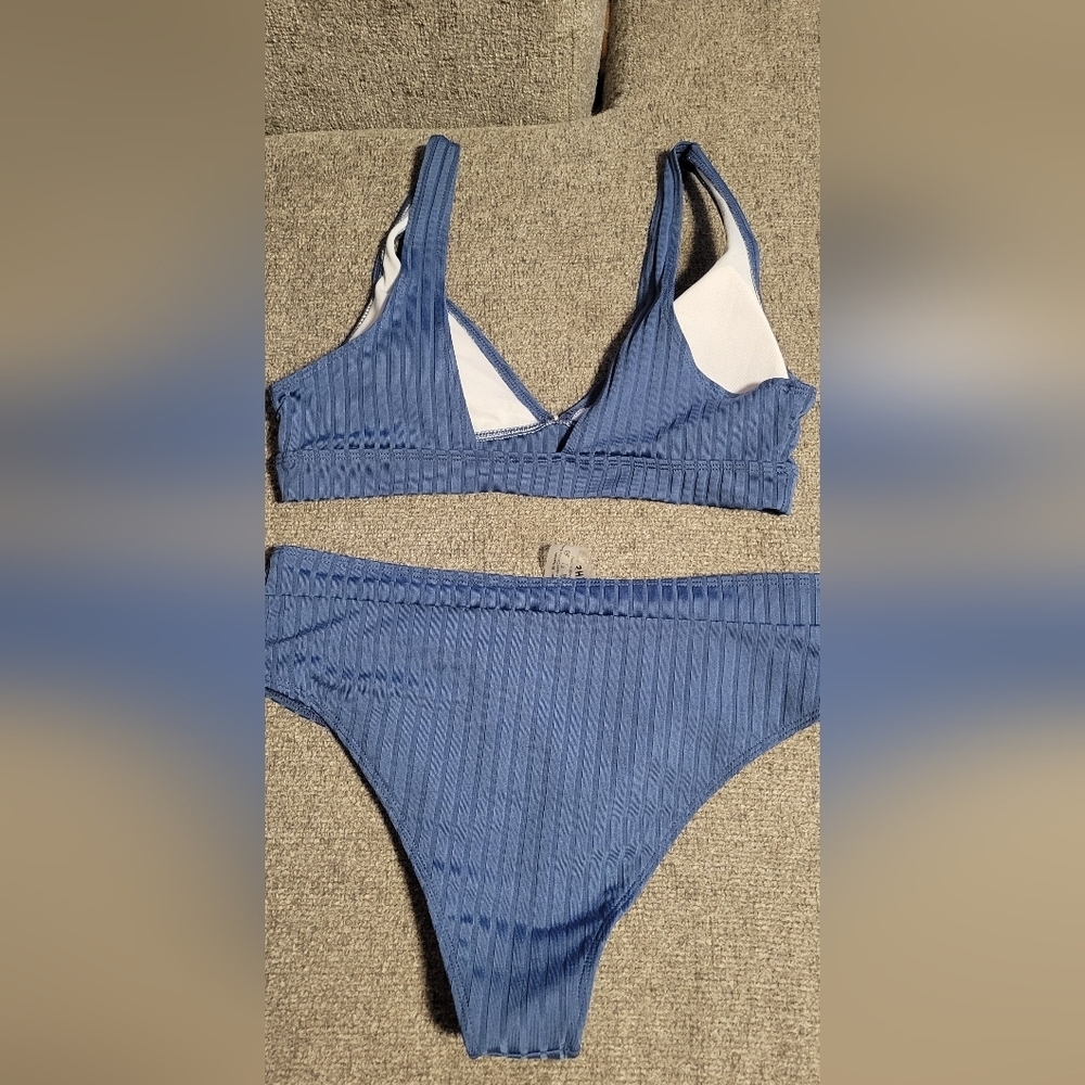 Women's Blue Ribbed Bikini Set - Picture 4 of 5